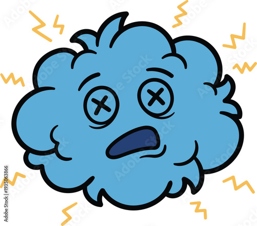 Dizzy Thunder Cloud with Lightning Cartoon Weather Cloud Vector Illustration.
