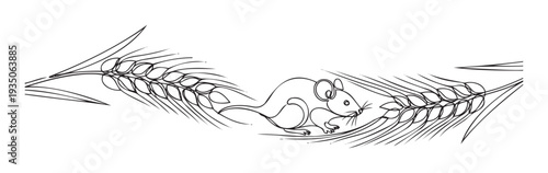 A curious small mouse explores ripe golden wheat ears, a symbol of harvest and farm life, perfect for agricultural branding, educational content, or wholesome product packaging.