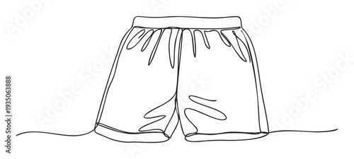 Stylish athletic shorts depicted in a contemporary continuous single line drawing ideal for apparel branding sports merchandise and casual wear graphic presentations