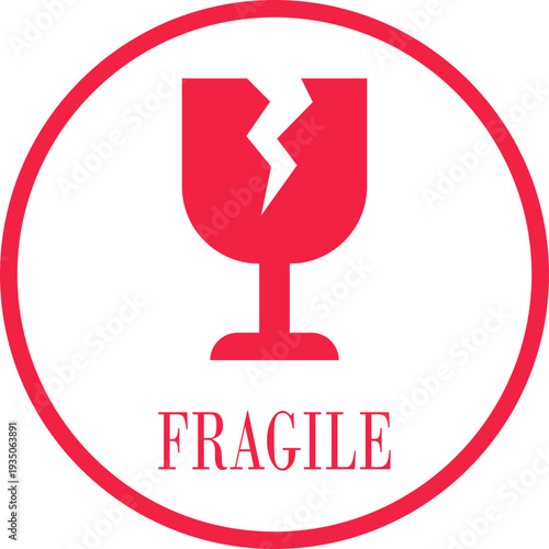 Fragile icon collection group with broken glass symbol, cracked surface warning sign, delicate package label, caution mark, shipping protection emblem, safety indicator vector.