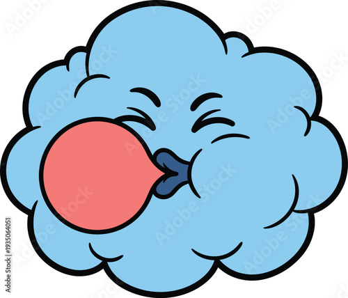 Cute Cloud Blowing Bubble Gum Cartoon Weather Cloud Vector Illustration.