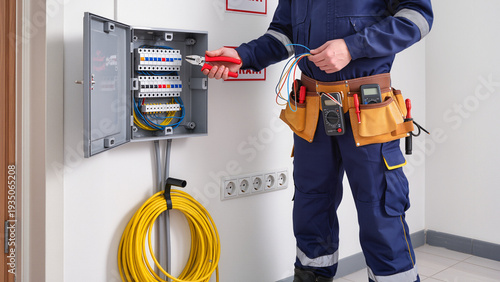 Quadro su tela The repairman operates on the electrical mainboard