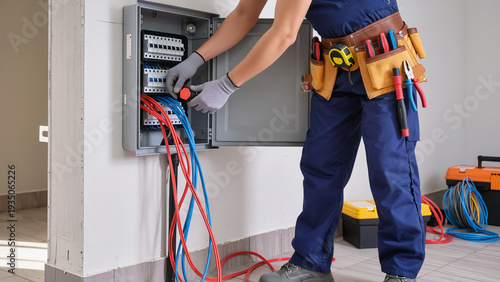Tableau sur toile The repairman operates on the electrical mainboard