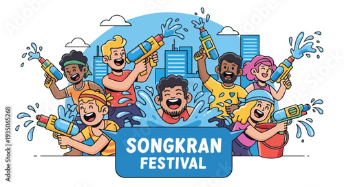 Group of People Celebrating Songkran Festival.