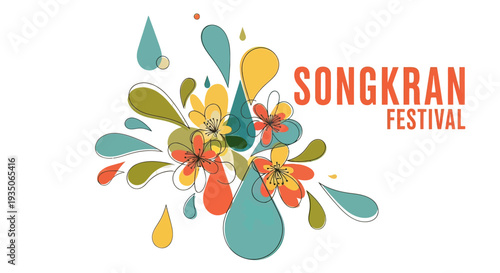 Songkran Festival Water Droplets Floral Design.
