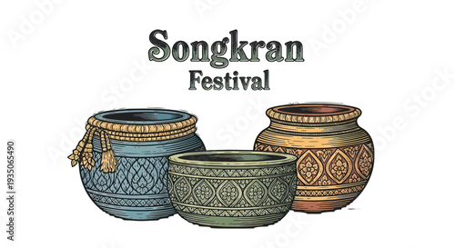 Traditional Thai Water Jars for Songkran Festival.