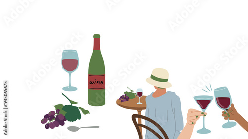 Wine bottle and glasses on a table with a person enjoying a drink