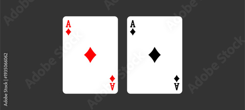 Ace of Diamonds Playing Card Symbol Set – Red and Black Minimal Vector.