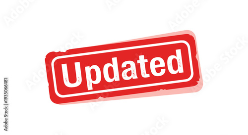 A bold red banner displays the word updated in white conveying a sense of recent change or improvement silhouette