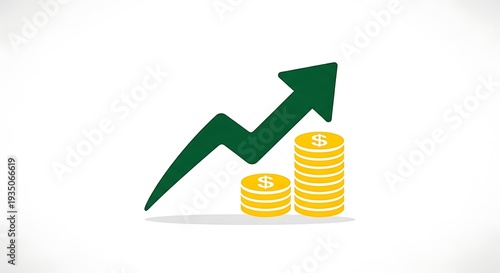 Stacks of gold coins with a rising financial graph