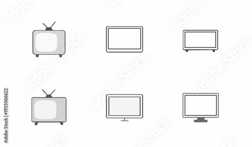 TV Line Icon Vector Set for Web and Mobile App Interface with Television Outline Symbols
