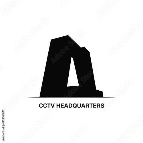 Minimalist depiction of cctv headquarters building in black silhouette