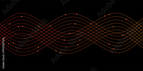 Dynamic abstract digital waveform background with luminous orange lines and interconnected data points, visually representing technological connectivity, sound frequencies, and modern data streams