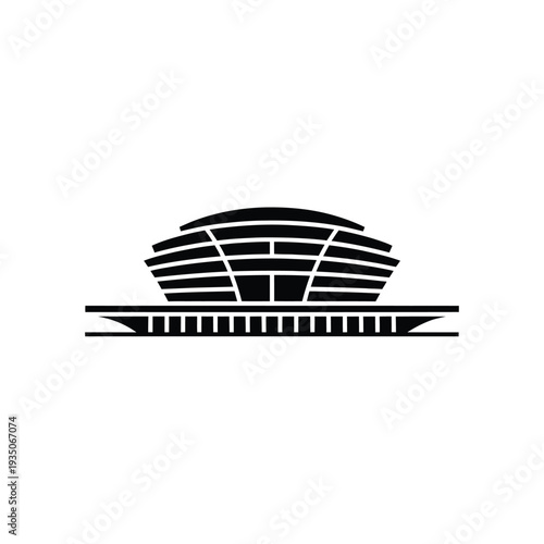 Minimalist black and white illustration of a modern architectural building