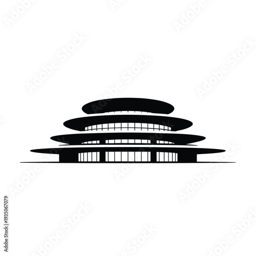 A striking minimalist illustration of a multi tiered circular building