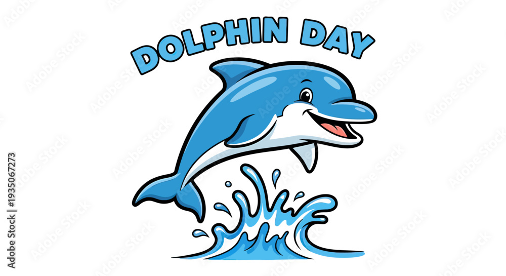 Obraz premium Cartoon Dolphin Jumping Out of Water.