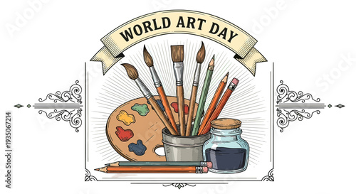 Artistic Brushes and Painting Supplies Display.