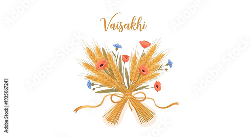 Baisakhi Wheat Sheaf with Flowers and Ribbon.
