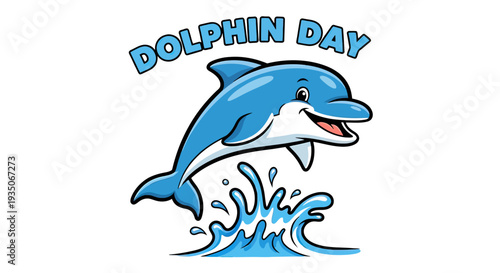 Cartoon Dolphin Jumping Out of Water.