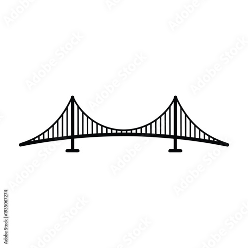 Simple black and white line drawing of a suspension bridge structure
