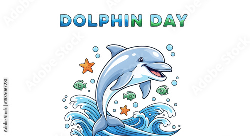 Cartoon Dolphin Jumping Out of Water.