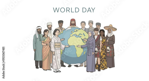 Diverse People Standing Together Around Globe.