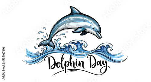 Dolphin Jumping Out of Water Illustration.
