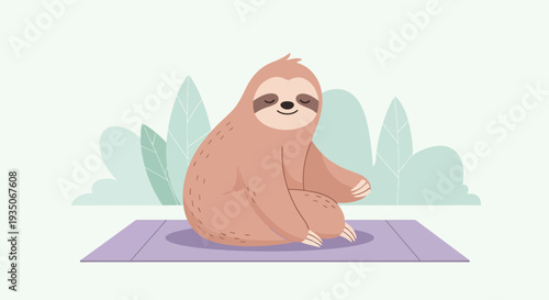 Vector illustration of a sloth on a yoga mat