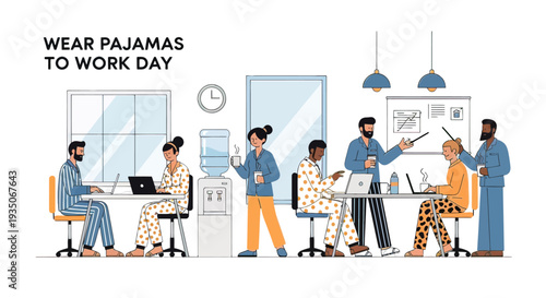 Group of People Wearing Pajamas at Work.