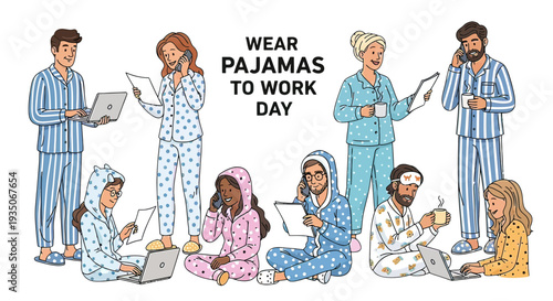 Group of People Wearing Pajamas Working Remotely.