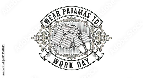 Pajamas to Work Day emblem design illustration.