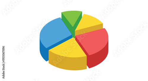 A vibrant three dimensional pie chart displays proportional data segments in red yellow blue and green silhouette high quality professional detailed modern