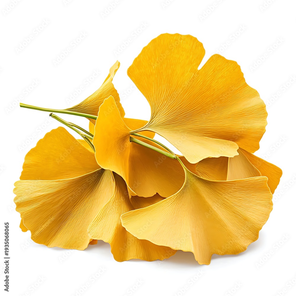 Naklejka premium Elegant Ginkgo Biloba Leaves Showcasing Vibrant Yellow Colors in Artistic Arrangement
