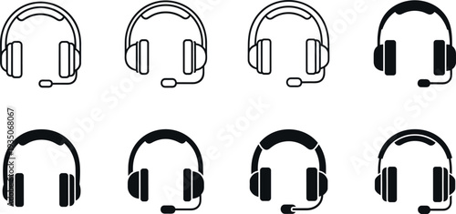 Headset and Headphones Icon Set with Customer Support Call Center Audio Communication Symbols for Apps Websites and UI Design