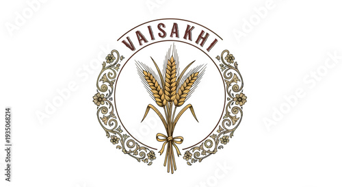 Vaisakhi Wheat Illustration in Circular Frame.