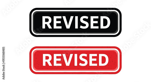 A black and red rectangular sign displays the word revised in bold white lettering a striking silhouette high quality professional detailed