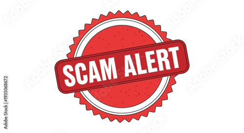 A vibrant red circular warning sign displaying scam alert in bold white letters a striking graphic silhouette high quality professional detailed