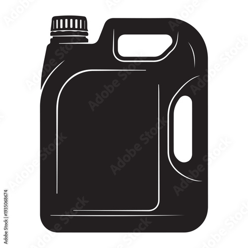 Oil plastic container with a handle and screw on cap Icon Silhouette vector black design on a white background