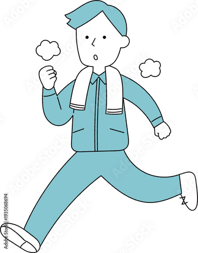 健康のためにジョギングをする男性単色