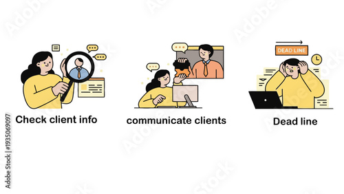 Businesswoman managing client information and meeting deadlines with stress