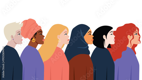 Women of diverse cultures standing together in unity and solidarity