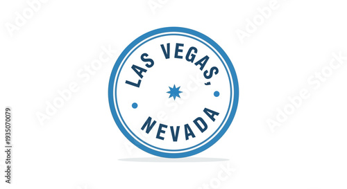 A circular blue and white logo featuring the city name las vegas nevada as text silhouette high quality professional detailed modern
