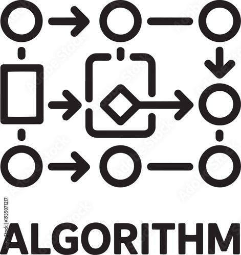 Simple flowchart diagram showing step by step process and algorithm explanation isolated