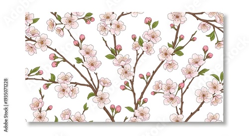 Beautiful floral pattern featuring pink blossoms on brown branches