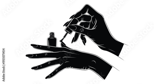 A black silhouette depicts hands applying nail polish showcasing beauty and self care rituals with elegant detail silhouette high quality professional detailed