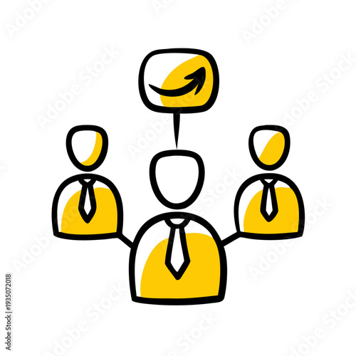 Illustration of a team leader and three team members collaborating together isolated on white background, Vector