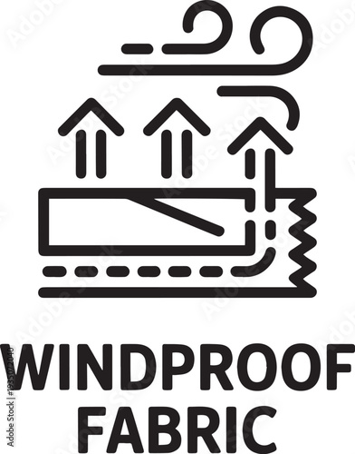 Simple vector icon of windproof fabric symbol with upward arrows and zigzag line
