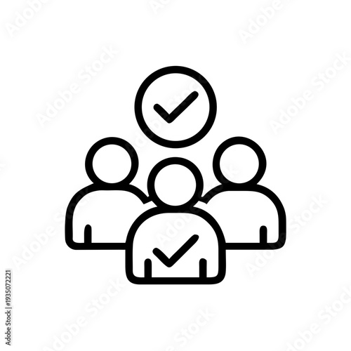 Group of people with one member highlighted by a checkmark for approval or selection isolated on white background, Vector