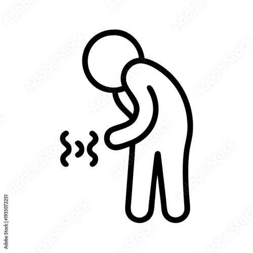 Person experiencing discomfort or stomach ache with wavy lines indicating pain isolated on white background, Vector