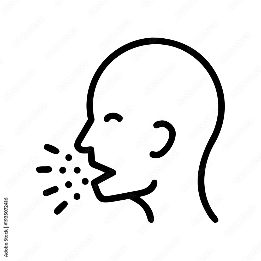 Fototapeta premium A person sneezing with particles emanating from their mouth isolated on white background, Vector